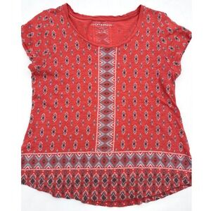 Lucky Brand Boho Red Geometric‎ Aztec Short Sleeve Cotton T-Shirt Retro Western